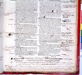 Lektoroldal a Francia Akadémia szótárának egy kiadásának javításaival (tintával papíron) (179941 részlet)