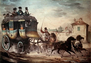 Tömegközlekedés: Párizs és Meaux közötti vonal szorgalma. Illusztráció gazemberről 1824-ben. Compiegne, Chateau Múzeum