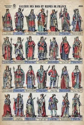 Franciaország királyainak és királynőinek ábrázolása a Capetian-dinasztiából (VII. Lajostól VIII. Károlyig). 19. század végi illusztráció.