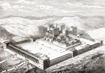 A helyreállított Második Templom, amely Salamon templomát váltotta fel, Jeruzsálem, a Les Merveilles de la Science, 1870-es kiadásból.