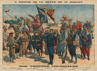 Július 14-i díszszemle, gyarmati csapataink, illusztráció a «Le Petit Journal» című lapból, képes melléklet, 1913. július 13.