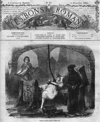Római sorozat: Victor Hugo (1802-1885) „” Notre Dame de Paris””. Esmeralda kihallgatása és kínzása. Metszet a „Les bons romances”-ba
