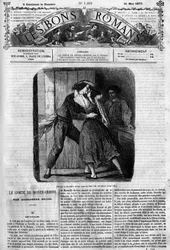 Folytatásos regény: „Monte Cristo grófja” (Monte-Cristo), Alexandre Dumas (1802-1870) műve. Szexjelenet Edmond Dantès és Mercédès között. Metszet a „Les bons romances” című kiadványban