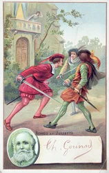 Rómeó harcol Tybalttal Gounods Rómeó és Júlia című operájában, William Shakespeare (1564-1616) drámájából