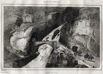Route du Simplon - Metszet a „festői Olaszországból”, M. de Norvins, Ch. Nodier 1834-1836.