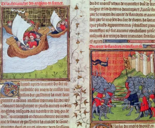 Roy 20 C VII f.219v Az angolok a tengeren, a genti férfiak és a flandriai gróf csatája, 14. század vége (vellum)