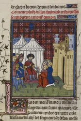 Royal 20 C. VII, f.194, Egy város kulcsait átadják Anjou hercegének (vellum)