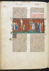 Royal MS 16 G. VI, Romhilda halála, Romhilda lányai megmentik becsületüket (4. könyv, 24), a Les Grandes Chroniques de France-ból