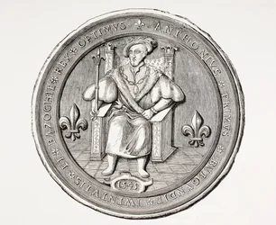 A Basoche királyának, a párizsi bírósági rendszer jogi írnokai céhe vezetőjének pecsétje, a Les Arts au Moyen Age című műből, megjelent 1873-ban