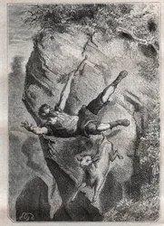 Selkirk fel-alá gurult zsákmányával; Alexandre Selkirk (Alexander Selcraig) (1676-1721), a csendes-óceáni Juan-Fernandez szigetén elhagyott skót tengerész kalandja négy éven keresztül, akinek kalandja Daniel Defoe Rob című regényét ihlette.