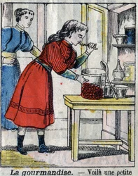 Hét halálos horgászat: Gourmandise. Epinális képalkotás a 19. század végén. (I sette peccati o vizi capitali)