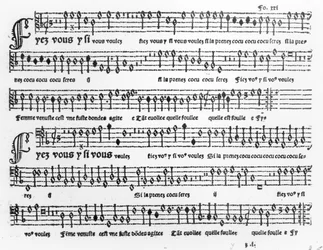 Pierre Attaignant (†1552) által kiadott Chansons Musicales dallapja 1535-36