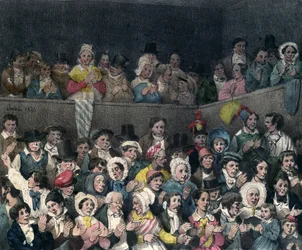 Nézők tapsolnak a színházban, metszett Benard és Frey, 1837