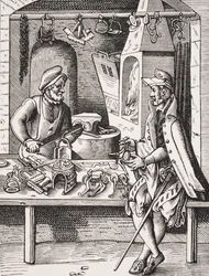 Spur Maker, Jost Amman (1539-91) fametszetének reprodukciója Paul Lacroix (1806-84) „Le Moyen Age et La Renaissance” című művéből, 1847-ben (litho)