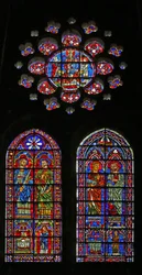 Szent Kozmosz, Szent Damien, Szent Gervais és Proteus; adományozó papok; a szűz és gyermek fent (w120)