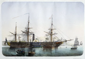 Gőzfregatt Toulon kikötőjében, 1850 körül
