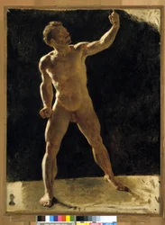 Öklét felemelő meztelen férfi tanulmánya. Névtelen festmény. Musée Granet, Aix-en-Provence.