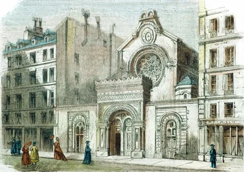 Zsinagóga a Rue de la Victoire-n, Párizs, 1880 körül (színes metszet)
