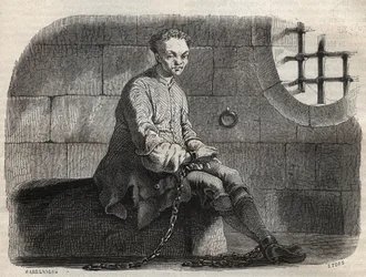 The Brigand Louis Dominique Garthausen dit Cartridge (1693-1721) a börtönben – Armand Fouquier (1817-18?) „Cuses celebres de tous les peuple” vésése 1858-1867 - magángyűjtemény