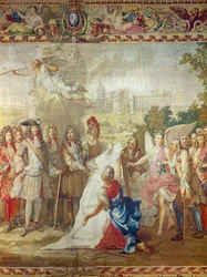 A Les Invalides építése 1670-ben, központi részlet A király történetéből, Adam Frans Van der Meulen (1632-90) és Charles Le Brun (1619-90) Gobelins műhelye nyomán