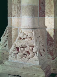 Lázár és a gazdag ember halála, a főhajóban található fővárosból, 1150 körül