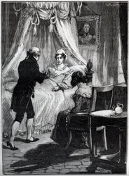 Berry hercegné (Marie Caroline, a két Szicília hercegnője, Berry hercegnője (1798-1870) a Blay-erődben fogadja Louis Charles Deneux doktort (1767-1846) - Metszet -