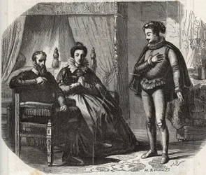 Cleves hercegnője, Mary von Julich Juliers és Berg hercegnője (1491-1543) értesül lánya, Anne of Cleves (1515-1557) és VIII. Henrik angol király (1491-1547) házasságának felbomláról. ) 1540-ben. Metszet 1871-ből a „Hist