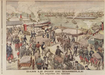 A sztrájk vége Marseille-ben, illusztráció a Le Petit Journalból, 1904. október 23.
