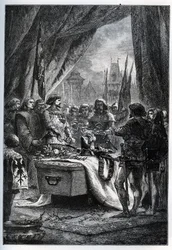 Chateauneuf de Randon (Chateauneuf-de-Randon, Auvergne) angol kormányzója megadta magát, és letette a tér kulcsait Bertrand du Guesclin (1320-1380) koporsójára, aki előtt 1380. július 13-án a város állt. ostromló. Le connetable die