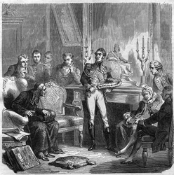 A jezsuiták X. Károly (1757-1836) francia király udvarában. Metszet a „Pápák-királyok-királynők és császárok története az évszázadokon keresztül” című könyvébe, Maurice Lachatre