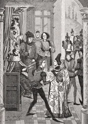 A Királyi Udvar vagy Nagytanács, Paul Lacroix (1806-84) 1847-ben megjelent „Froissart krónikái” miniatúrája nyomán, a „Le Moyen Age et la Renaissance” című művéből.