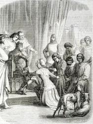 Anglia királynője (Philippa de Hainaut) köszönetet kér férjének, III. Edwardnak Calais lakóiért (a 6 calais-i burzsoá epizódja)