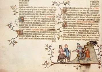 Izsák feláldozása, Jean de Sy Bibliájából, 1355 körül