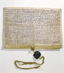 A Párizsi Egyetem alapszabálya, amelyet Robert de Courson bíboros, pápai legátus állított elő és adott ki 1215 augusztusában (perselya és viasz)