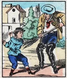 A Seprőgép. Metszet a „La chanson des metier”-ben. Epinális képalkotás, 19. század vége. Magángyűjtemény