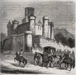Rigonde (Rigonthe) kortege (569 körül-589 után) elhagyja Párizst, hogy menjen vőlegényéhez, Recarede herceghez. Metszet 1871-ből Henry de Kock (1819-1892) „Histoire Des Cocus Celebres” c.