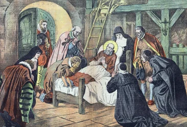 Szent Francois de Sales 1622. december 18-án Lyonban bekövetkezett halálát a fideles vette körül. "Le pelerin", 1922. december 31. (nyomtatás)