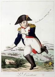 A dezertőr: braves francais, folytassátok értem"" - in: "I. Napóleon", karikatúrák, bábugyűjtemény, 1814-1815 körül.
