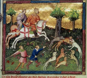 Vadmacska vadászata Miniatűr Gaston III Phoebus, Foix grófja, Bearn ura (1331-1391) „A vadászat könyvéből”