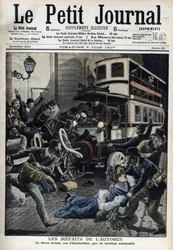 A busz hibái: egy busz által összetört tűzvész Amszterdam Párizs utcájában „Le Petit Journal”, 1907. június (metszet)