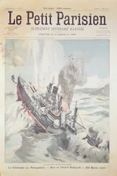 A Petropavlovszk orosz zászlóshajó elsüllyedése 1904. április 13-án, a Le Petit Parisien borítóillusztrációja, 1904. május 1.