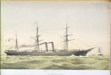 A Le Pereire transzatlanti lapátjáró, amely Le Havre-ból New Yorkba száll át, 1860 körül