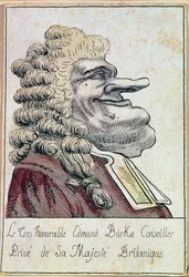 A nagyon tiszteletreméltó Edmund Burke, Őfelsége magántanácsadója, a brit király, francia karikatúra, 1790 körül