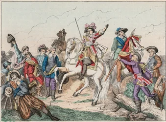 Harmincéves háború (1618-1648): II. Lajos Bourbon Conde (Bourbon-Conde) herceg, a Grand Conde (1621-1686), Enghien hercege köszönti Fontaine gróf holttestét a rocroi-i csatában (Rocroy) a spanyolok ellen, május 19