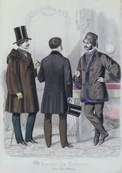 Három elegáns fiatalember, 1856. december (színes metszet)