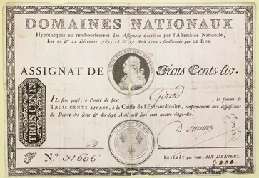 Háromszáz livres bankjegy, 1790 (tintával, papíron)