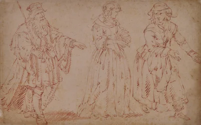 Három színházi figura: Lear király, Cordelia és szobalány