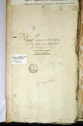 Chanal másodkapitány „Utazás a világ körül a Solide fedélzetén Marchand kapitány parancsnoksága alatt“ című eredeti kéziratának címlapja (hajónapló). 1791-1792. Párizsi Nemzeti Levéltár.