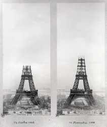Két nézet az Eiffel-torony építkezéséről, Párizs, 1888. október 14. és november 14.