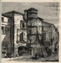 Uzes - a régi kastély -Gard - Franciaország - metszet "" PATRIE" - PECTUREQUIREQUE FRANCIAORSZÁG LEÍRÁSA 6 KÖTETÉSBEN LUCIEN HUARD - 19. század vége